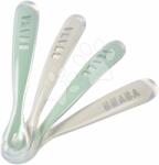 Beaba Lingurițe ergonomice din silicon 1st Age Silicone Spoons Beaba Gri & Sage din silicon pentru hrănire independentă, 4 bucăți, de la 4 luni (BE913553) Set pentru masa bebelusi