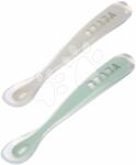 Beaba Lingurițe ergonomice 1st Age Silicone Spoons Beaba Grey & Sage din silicon pentru alimentatie independentă 2 bucati de la 4 luni (BE913552) Set pentru masa bebelusi