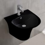 Inter Ceramic Мивка за баня ICC 4746MB, Inter Ceramic, с полуконзола, стенен монтаж, с отвор за смесител и преливник, порцелан, графитено черно, 48x46x37см (4746MB)