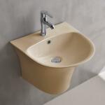 Inter Ceramic Мивка за баня ICC 4746BEIGE, Inter Ceramic, с полуконзола, стенен монтаж, с отвор за смесител и преливник, порцелан, бежов мат, 48x46x37см (4746BEIGE)
