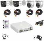  Kit supraveghere video Hikvision 5MP format din 2 camere interior 2 camere exterior DVR 4 canale si accesorii complete incluse (20101-)