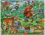 Larsen Set 2 Puzzle midi Jungla asiatica cu Maimute, Tigri, orientare tip portret, 30 piese, Larsen EduKinder World Puzzle