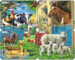 Larsen Set 4 Puzzle mini Animale de la ferma cu Oi, Rate, Vaci, Cai, orientare tip vedere, 7 piese, Larsen EduKinder World Puzzle