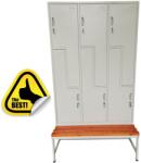 +Plus Mobilier Vestiar metalic Premium 6 usi Z (3x2) si bancuta 1200x750x2200 mm (LxlxH), Asamblat, PLUS gri 6 Da Vestiar metalic cu bancuta 1200x700x2200 (61004091)