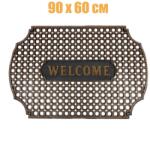  90 х 60 см черна гумена изтривалка със златни пъпки и надпис welcome