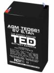 TED Electric Acumulator AGM VRLA 6V 6, 1A dimensiuni 70mm x 48mm x h 101mm F1, TED002938 (TED002938)