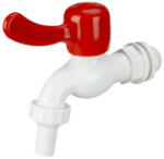 HGT Robinet dublu de serviciu din PVC si rezervor din plastic, alb/rosu (Diametru: 1/2 inch, Diametru iesire: 16 mm)