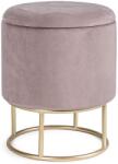 Bizzotto Taburet cu spatiu depozitare din fier auriu si tapiterie velur roz Polina 35x45 cm (0720332)