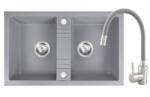 FERRO+EVER Set Chiuveta bucatarie Ferro Mezzo II 2 Cuve 78x48 cm GRI si Baterie Flexibila Gri ER-YX208G