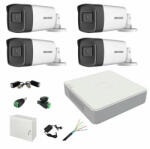Hikvision Kit complet profesional 4 camere supraveghere exterior 5MP TurboHD Hikvision IR 40m DVR 4 canale accesorii incluse (201801014862) - antivandal