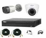 Dahua Sistem supraveghere video profesional Dahua HDCVI mixt, 2 camere 2MP IR Smart 20m cu DVR DAHUA 4 canale, accesorii, live internet (201903000151) - antivandal