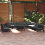 vidaXL Set mobilier grădină cu perne, 12 piese, negru, lemn masiv pin (3096861)
