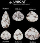  Cabochon Jasp White Horse Natural - Picatura - 26-54 x 24-40 x 4-6 mm - 1 Buc