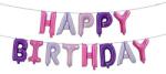  Happy Birthday feliratú fólia lufi - Rózsaszín és lila