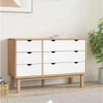 vidaXL Шкаф с чекмеджета OTTA кафяво и бяло 111x43x73, 5 см бор масив (348587)