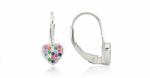 Ezüst fülbevaló patentzáras szívecske színes kövekkel