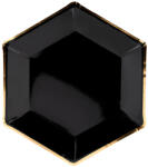 PartyDeco Papír tányér, fekete, ünnepi, arany szegéllyel, 23 cm