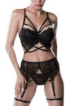 Grey Velvet Seductive Lace Bra Set with Garter 3-pcs L