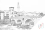  PontPöttyöző - Ponte Pietra kőhíd, Verona Méret: 40x60cm, Keretezés: Keret nélkül (csak a vászon), Szín: Kék