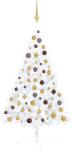 vidaXL Fehér fél műkarácsonyfa LED fényekkel és gömb szettel 120 cm (3077482)