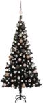 vidaXL Fekete műkarácsonyfa LED fényekkel és gömb szettel 150 cm (3077589)