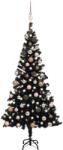 vidaXL Fekete műkarácsonyfa LED fényekkel és gömb szettel 180 cm (3077590)