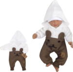 Z&Z Tricotat copilăresc salopete cu glugă Ursuleț de pluș, maro/alb