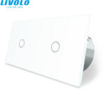 LIVOLO C72101RW LIVOLO dupla 101-es távirányítós egysarkú-egypólusú érintőkapcsoló, 250V 5A, fehér kristályüveg (C72101RW)
