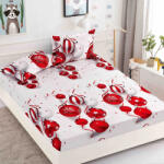 Jojo Home Husa de pat cu elastic de Craciun, alba cu globuri rosii 180x200cm D050 (D050)