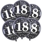 Balloons4party Set 6 baloane negre 18 ani Happy Birthday 30 cm