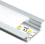 ANRO LED Profile ALP-001 Ezüst - Alumínium U profil LED szalaghoz, süllyeszthető (Opál búrával) (LP301 - LP-UNICOV1-MLK)