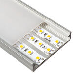 Lumines SOLIS Ezüst - Függeszthető széles lapos U alakú alu profil LED szalaghoz (Félig átlátszó PVC búrával) (LUMINES-SOLIS2-S + LUMINESW-K2020-MR PVC (2,02 m))