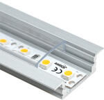 ANRO LED Profile ALP-001 Ezüst - Alumínium U profil LED szalaghoz, süllyeszthető (Átlátszó búrával) (LP301 - LP-UNICOV1-TRA)
