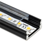 ANRO LED Profile ALP-002 Fekete - Alumínium U profil LED szalaghoz (Átlátszó búrával) (LP101B - LP-UNICOV1-TRA)