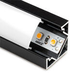 ANRO LED Profile ALP-007 Fekete - Alumínium sarok profil LED szalaghoz (Opál búrával) (LP201B - LP-UNICOV1-MLK)