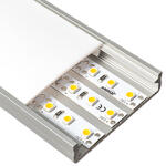 Lumines SOLIS Ezüst - Függeszthető széles lapos U alakú alu profil LED szalaghoz (Opál PVC búrával) (LUMINES-SOLIS2-S + LUMINESW-K2020-ML (2,02 m))