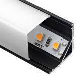 ANRO LED Profile ALP-005 Fekete - Alumínium sarok profil LED szalaghoz, szögletes (Opál búrával) (LP202B/LP203B - LP203-MLKC)