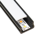 Lumines Type-A Fekete - Alumínium U profil LED szalagos világításhoz (Opál búrával) (LUMINES-A2-CZ / LUMINESB-K2020-ML)