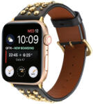 Alphajack Apple Watch 4/5/6/7/8/SE (38/40/41mm) szegecses bőr óraszíj fekete Alphajack