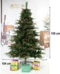  Brad artificial de Craciun, decorat cu conuri pin rosii, pentru interior/exterior, inaltime 150 cm, diametru 104 cm, 323 ramuri, Flippy, verde, suport metalic inclus (106798)