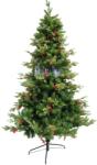  Brad artificial de Craciun, decorat cu conuri pin rosii, inaltime 210 cm, diametru 137 cm, 1172 ramuri, Flippy, verde, suport metalic inclus (106791)