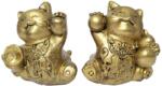  2 Pisici Maneki Feng Shui, obiect decor casa sau birou, set pentru bani și prosperitate, rășină aurie 6 cm