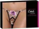Cottelli Collection - luxus, hímzett liliom tanga (fekete-fehér) (23222691111) - shop