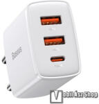 Baseus hálózati töltő - FEHÉR - QC 3.0, PD 3.0, gyorstöltés támogatás, 30W, 2 x USB 5V / 3A, 9V / 2A, 12V / 1, 5A Max 1x Type-C aljzat 5V / 3A, 9V / 2.5A, 15V / 2A Max, 20V / 1.5A - CCXJ-B02 (CCXJ-E02)