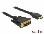 Delock Kábel DVI 18+1 csatlakozódugóval > HDMI-A csatlakozódugóval, 1 m, fekete (85582) - dellaprint