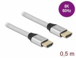 Delock Ultra nagy sebességű HDMI kábel 48 Gbps 8K 60 Hz ezüst 0, 5 m tanúsítvánnyal (85365)
