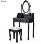 Timeless Tools Tükrös fésülködő asztal párnázott székkel, Rome - fekete