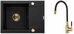 INVENA Set chiuveta bucatarie Invena Tesalia si baterie Glamour finisaj negru - auriu 59x44 cm (AZ-01-Z42-SET)