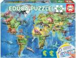 Educa Puzzle pentru copii Educa din 150 de piese - Harta lumii cu dinozauri (EDU18997) Puzzle