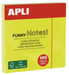 APLI Öntapadó jegyzettömb, 75x75 mm, 100 lap, APLI "Funny", neon sárga (LNP11897) - onlinepapirbolt